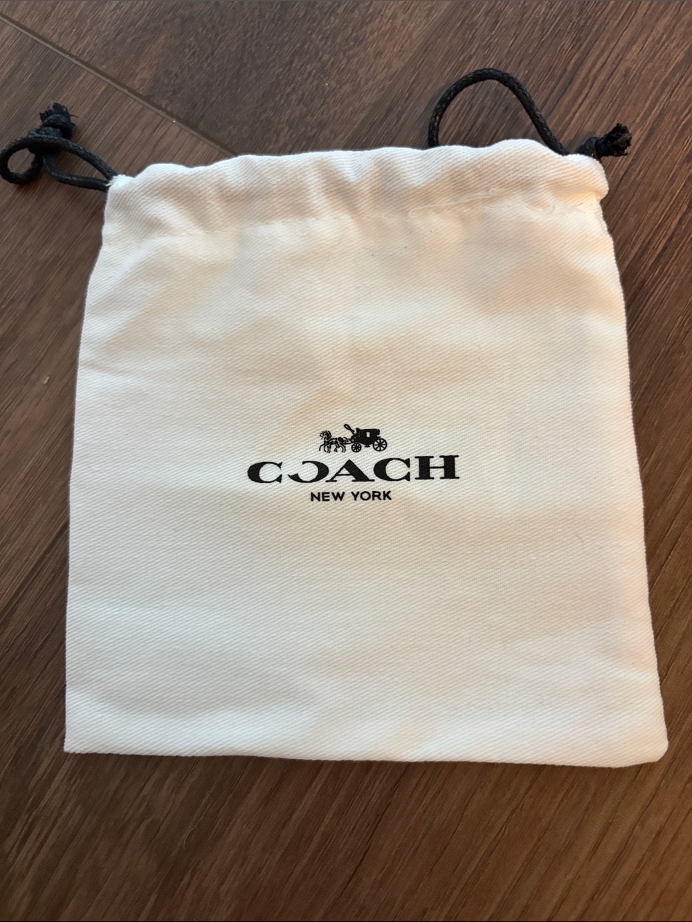 Coach White Drawstring Jewelry Accessory Pouch with Black Cord Defect